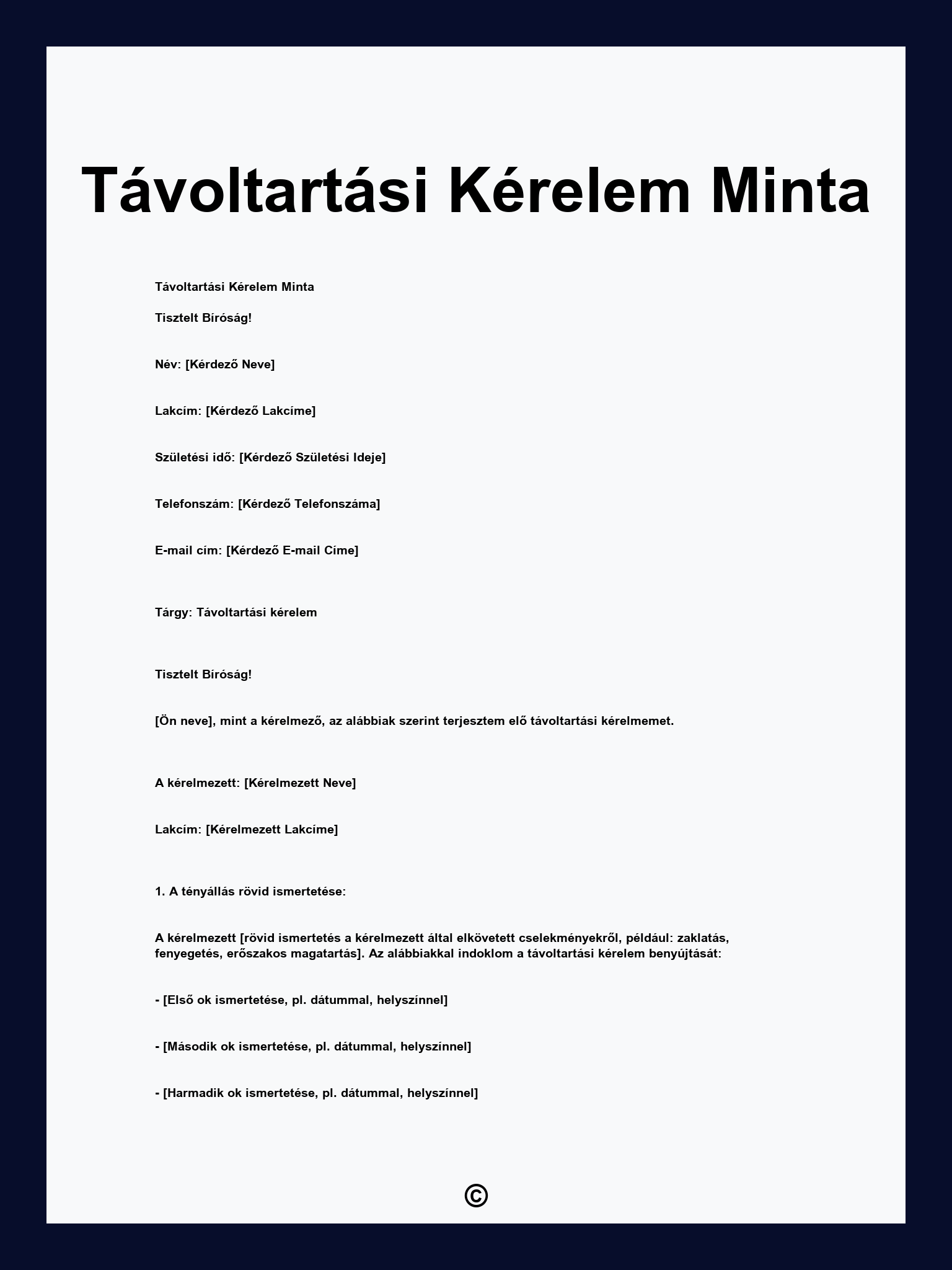 Távoltartási Kérelem Minta