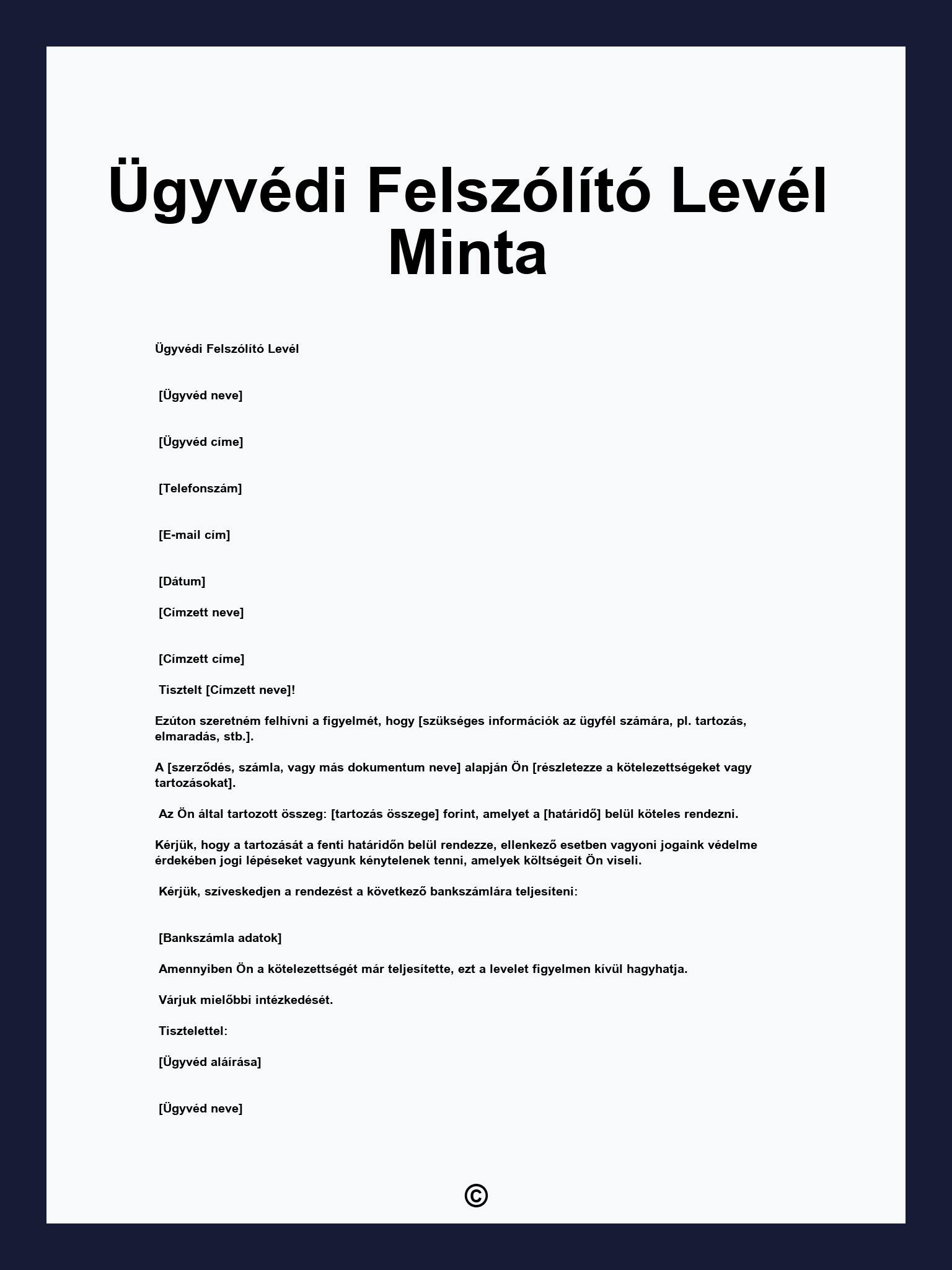 Ügyvédi Felszólító Levél Minta