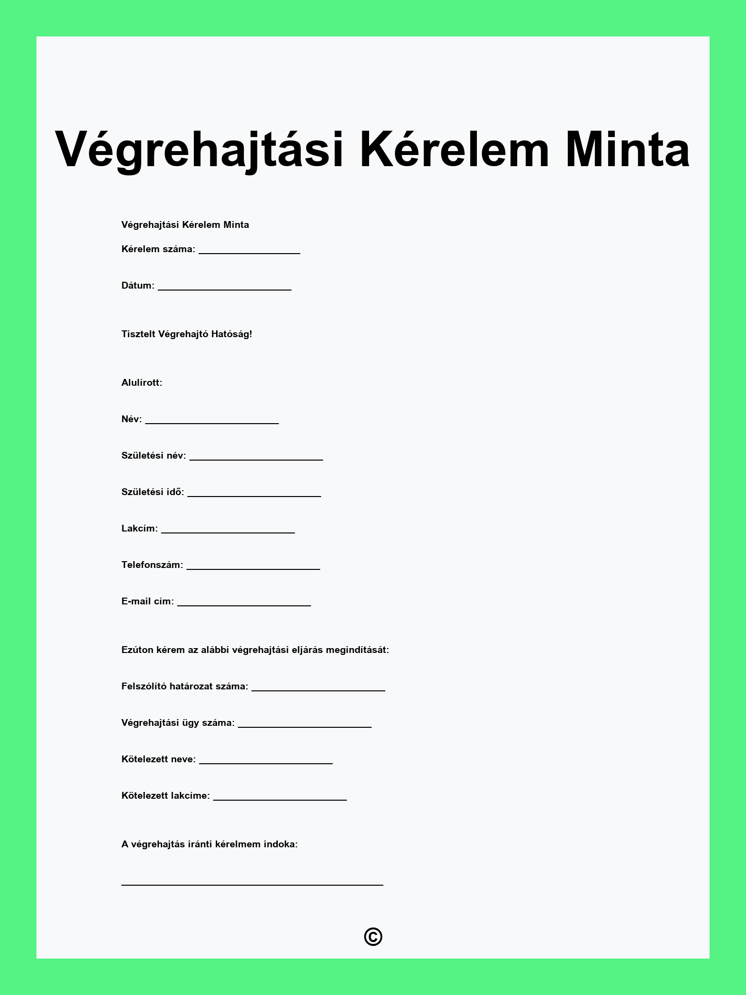 Végrehajtási Kérelem Minta